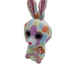 Ty Beanie Boo Bloomy plush bunny rabbit pink purple glitter eyes ears feet  12"